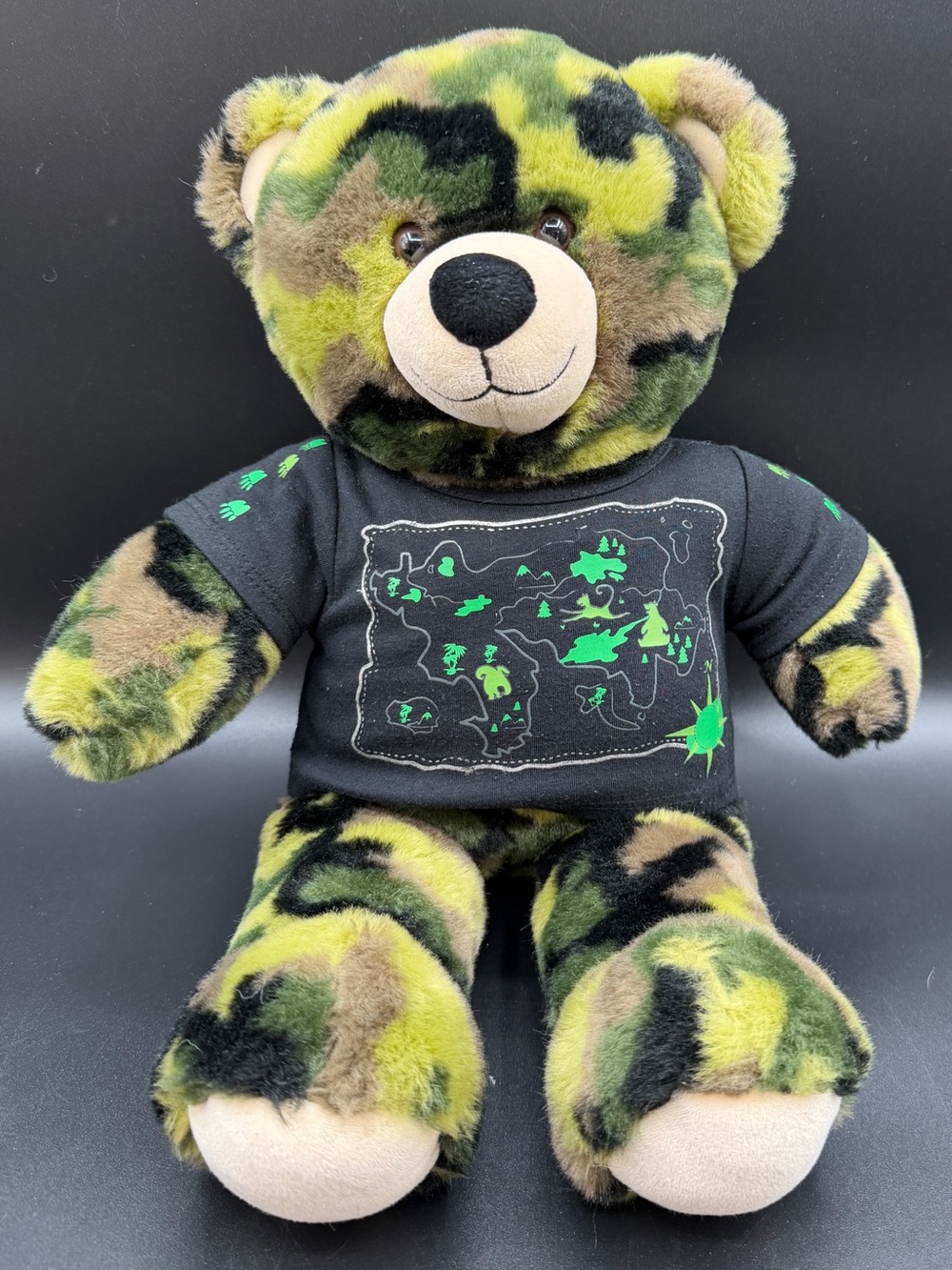 Build-A-Bear Green Camo Plush Teddy bear 16” stuffed animal with original shirt